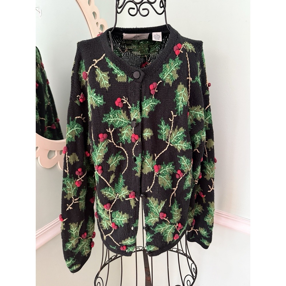 DESIGN OPTIONS cardigan Christmas Tree Sweater Holiday S Embrodiered